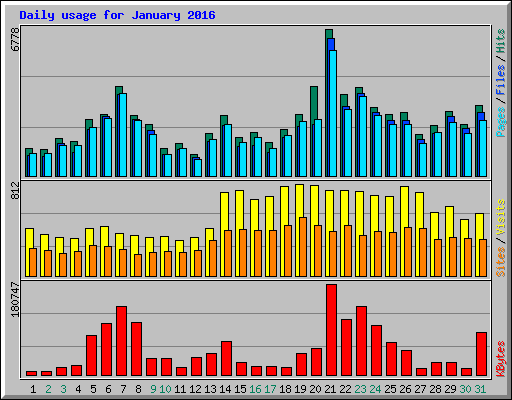 Daily usage for January 2016